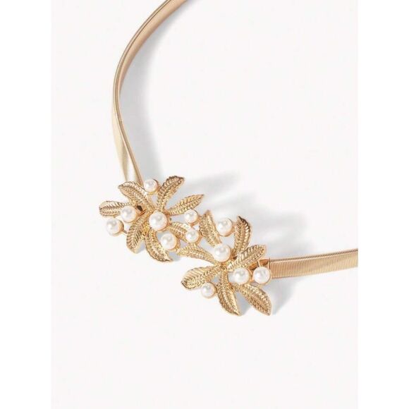 Gold Leaf Pearl Accent Waist Belt M1828 main image 5